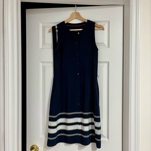 Tommy Hilfiger - Dark Blue Buttoned Midi Dress with Yellow and White Border